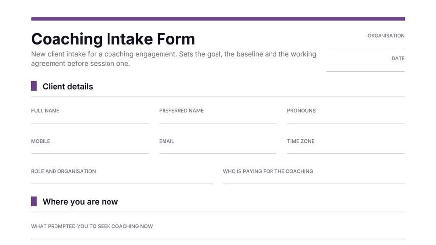 Coaching intake form template thumbnail