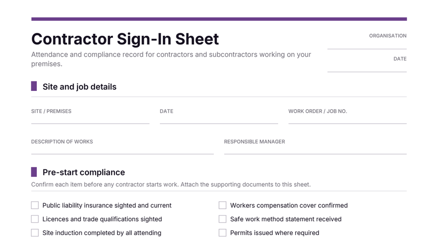 Contractor sign-in sheet template thumbnail