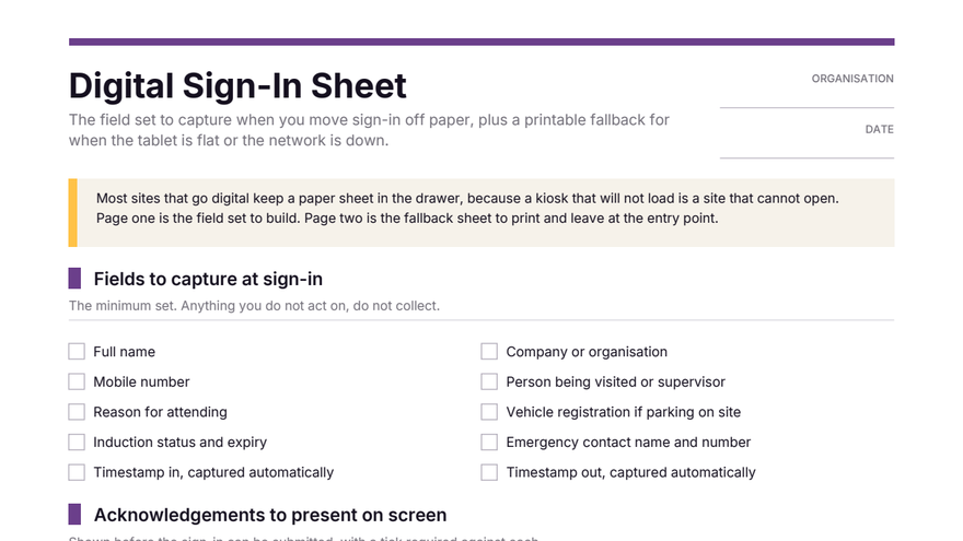 Digital sign-in sheet template thumbnail