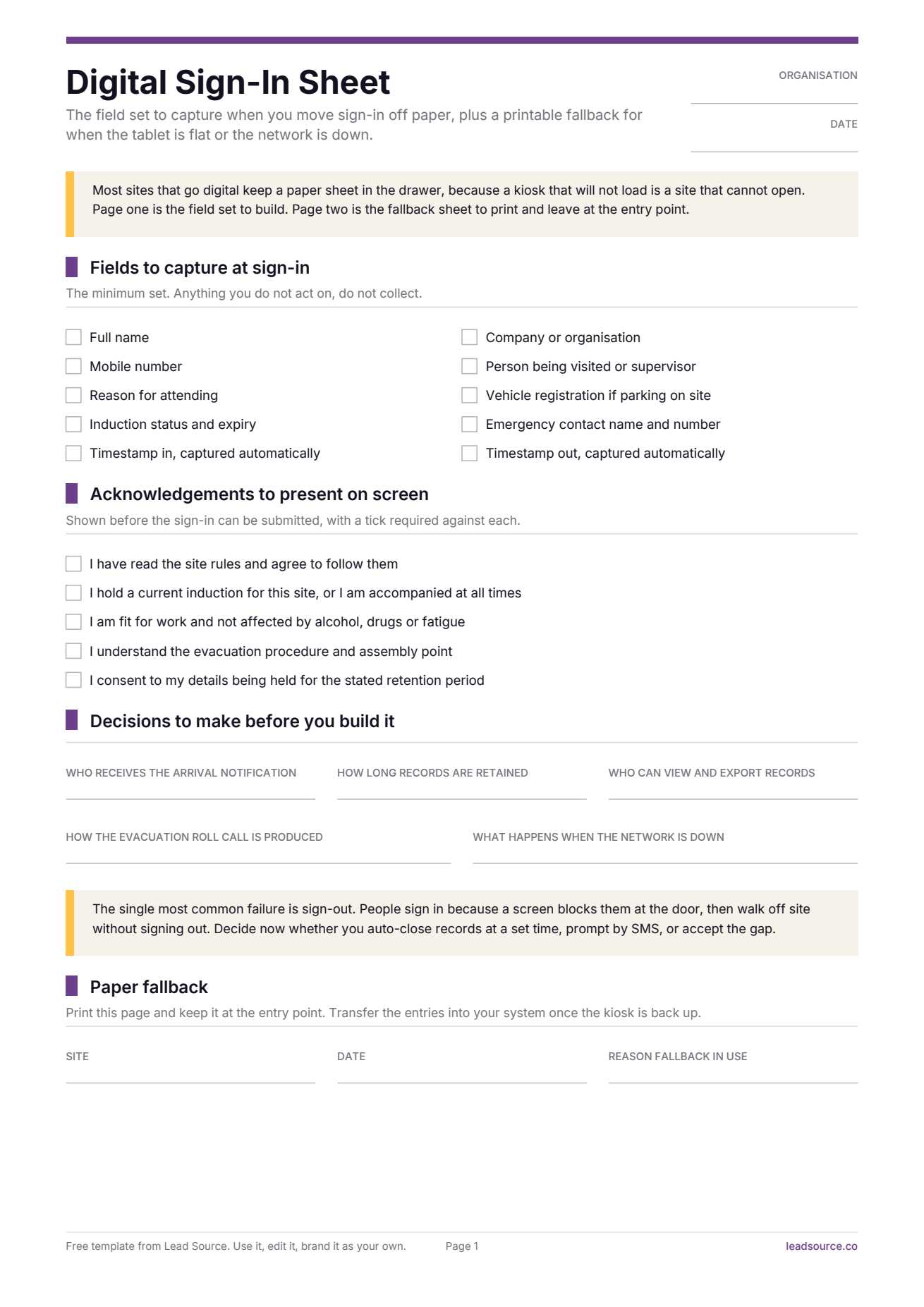 Digital sign-in sheet template, page 1 of 2