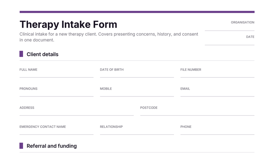 Therapy intake form template thumbnail