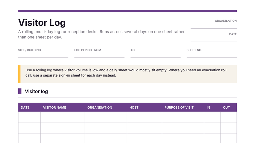 Visitor log template thumbnail