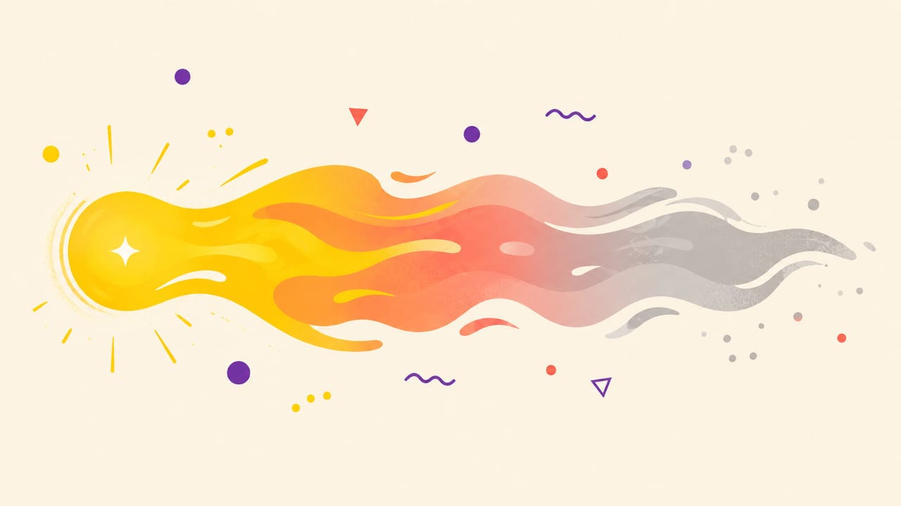 Abstract illustration: a bright comet cooling from hot to grey as it travels, a lead going cold.
