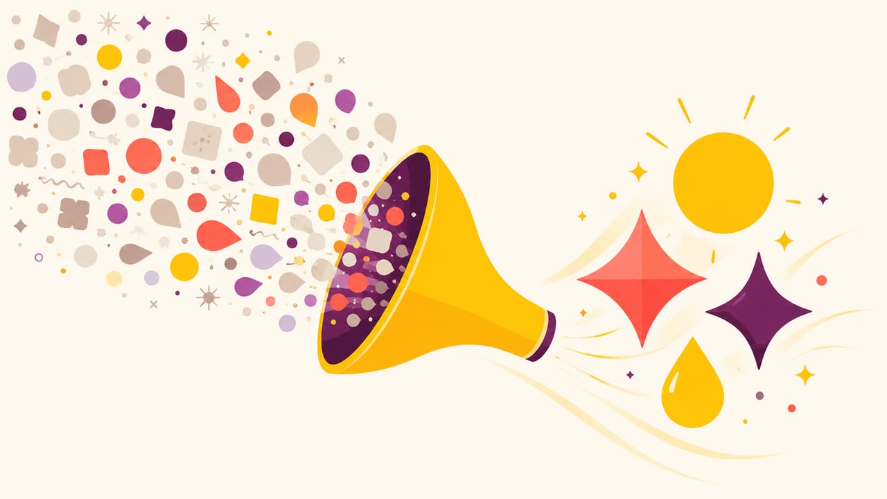 Abstract illustration: a funnel separating mixed shapes into clean, sorted output.