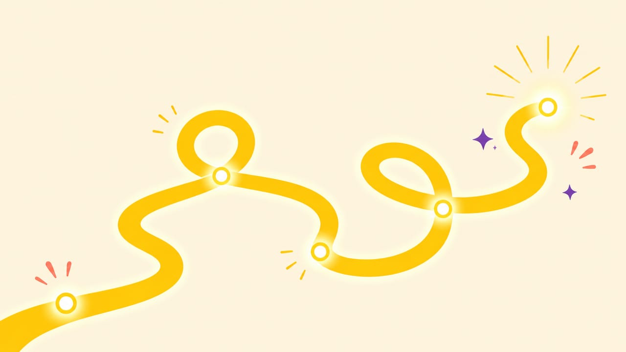 Abstract illustration: a single path winding through several stops before reaching an endpoint.