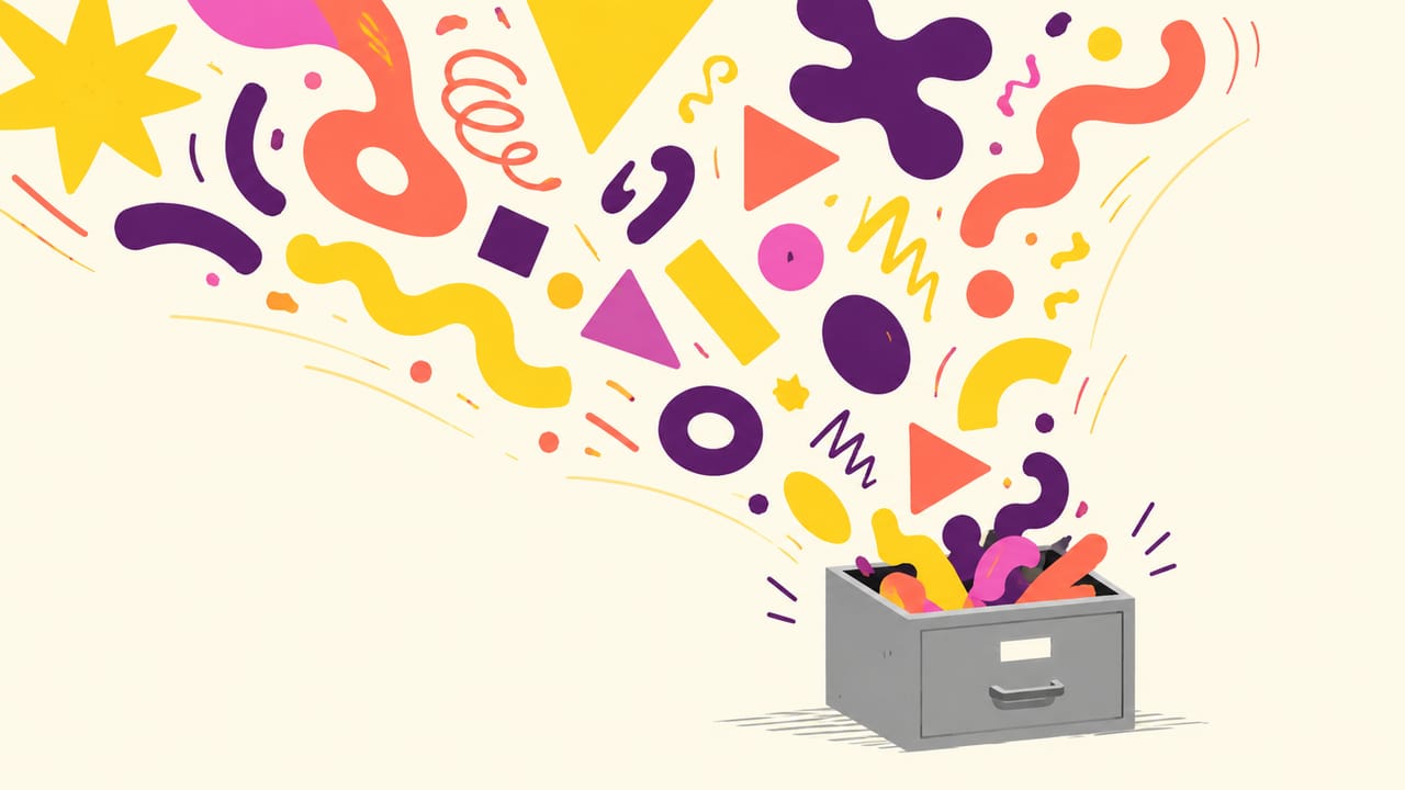 Abstract illustration: records spilling out of a drawer, filed under the wrong label.
